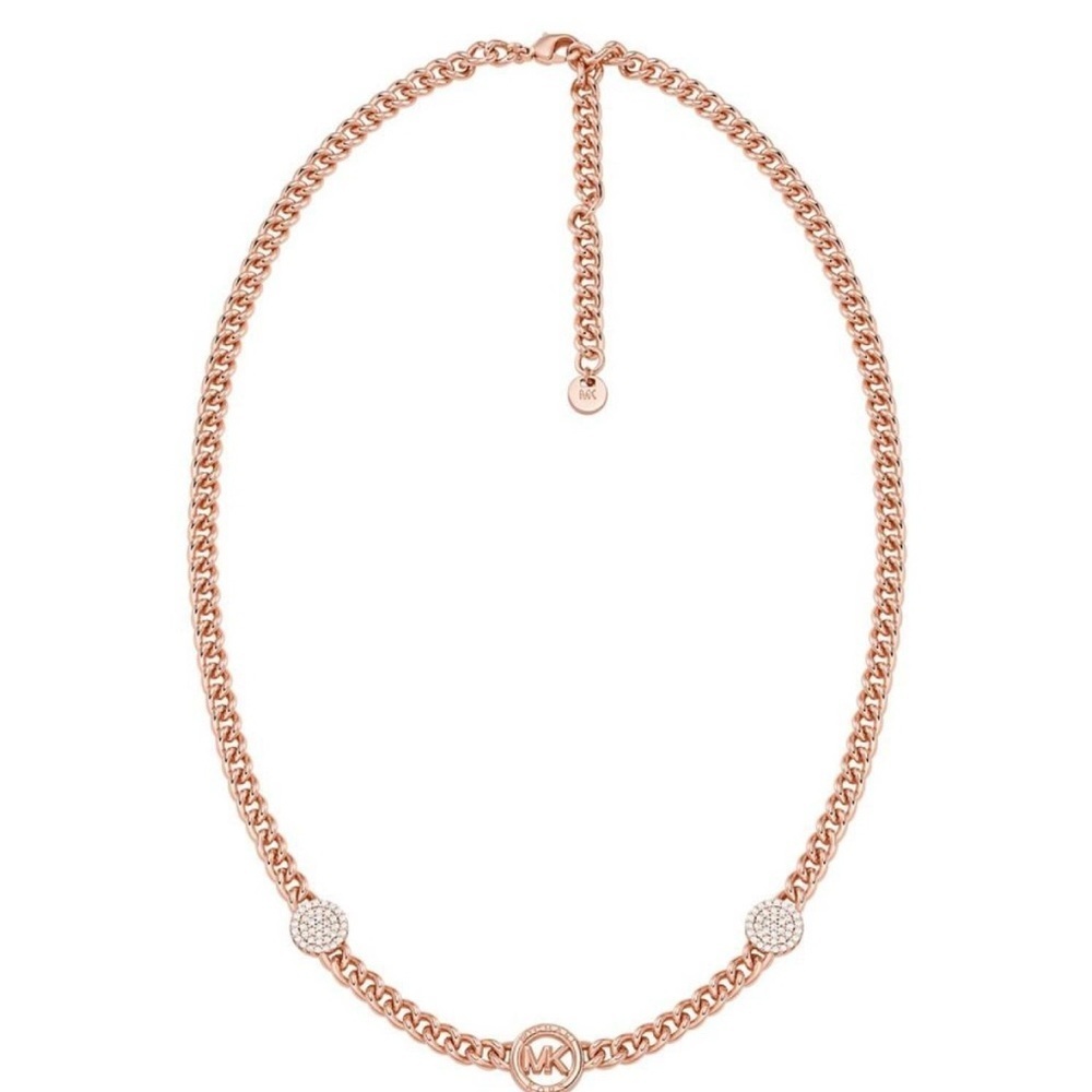 Michael Kors Rose Gold Pavé Three-Charm Chain Necklace